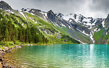 Mountain lake, Landscape, Mountain, Trees, Snow HD wallpaper
