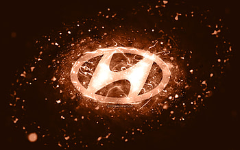 Hyundai brown logo, , brown neon lights, creative, brown abstract background, Hyundai logo, cars brands, Hyundai HD wallpaper