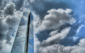 clouds reflected on a marble monolith e, monolith, reflection, clouds, monument, r HD wallpaper