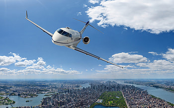Bombardier Challenger 350, passenger aircraft, New York panorama, aviation, new aircraft, Bombardier HD wallpaper