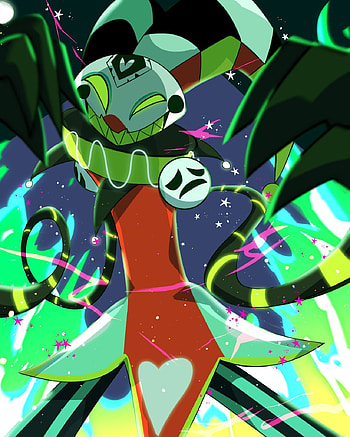fizzarolli, helluva_boss, art, green, clown, helluva boss HD phone wallpaper