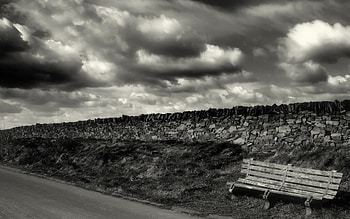 Bench, white, black, abstract, graphy, sky, park HD wallpaper