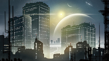 Moon Over Metropolis Nighttime Glows And Glitters, artist, artwork, digital-art, artstation HD wallpaper