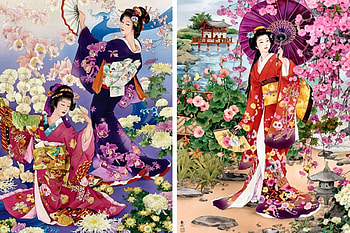 Geishas FC, art, garden, Japanese, beautiful, artwork, wide screen, painting, Geisha, flowers HD wallpaper