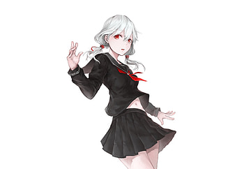 Red eyes, shy, anime girl, minimal HD wallpaper
