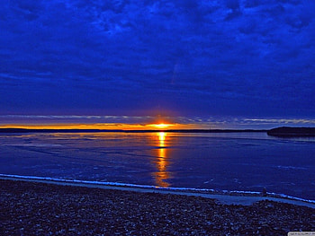 Winter Sunset, winter, peek, sky, nature, water, sun, sunset HD wallpaper