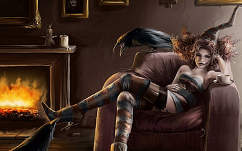 Crow woman, abstract, crow, fantasy, woman HD wallpaper