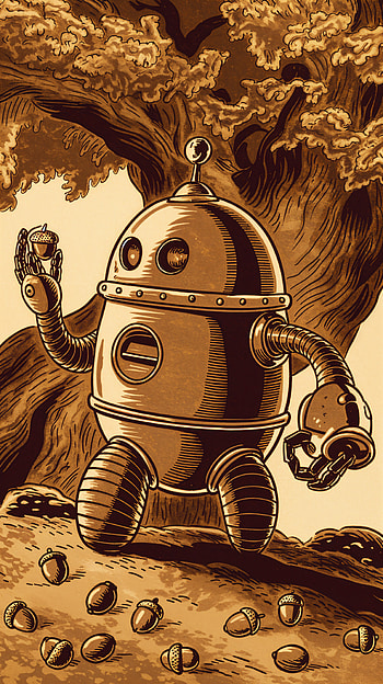 Acorn Bot: A Whimsical Adventure, vintage, whimsical, nature, cartoon HD phone wallpaper