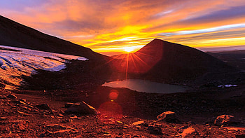 Basecamp sunrise in the Central Oregon Cascades, sun, usa, snow, colors, landscape, clouds, sky HD wallpaper