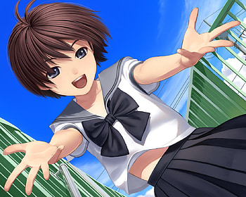 Kikuchi Makoto, blue, japanese, seifuku, idolmaster, uniform, cute, girl, welcome, sailor, anime, pretty, school HD wallpaper
