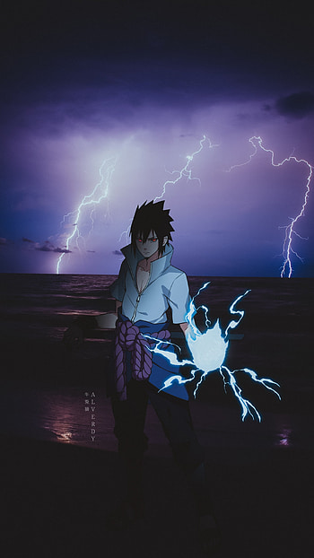 Sasuke chidori's on, anime x reality, lightning, naruto, sasuke uchiha, anime aesthetic, night, anime , clouds, anime, naruto shippuden HD phone wallpaper