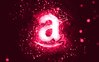 Amazon pink logo, , pink neon lights, creative, pink abstract background, Amazon logo, brands, Amazon HD wallpaper