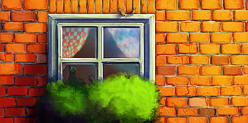 Art, Cat, House, Window HD wallpaper