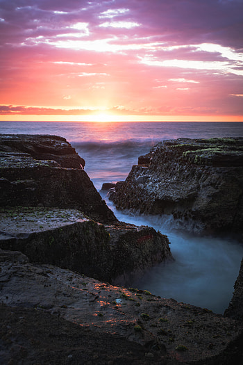 Nature, Sunset, Sea, Waves, Rocks, Horizon HD phone wallpaper