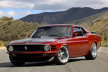 70* Mustang, ford, custom wheels, classic, red HD wallpaper
