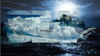 S E A, blue, sea, waves, collage, ocean HD wallpaper