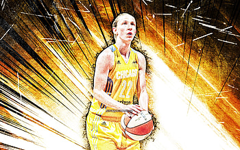 Courtney Vandersloot, grunge art, Chicago Sky, WNBA, basketball, creative, Courtney Vandersloot Chicago Sky, yellow abstract rays, Courtney Vandersloot HD wallpaper