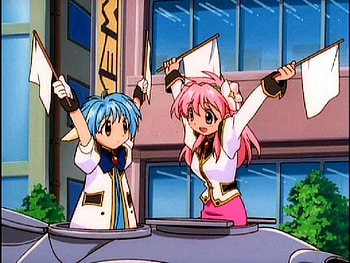 Mint and Milfeulle, series, galaxy angel season1, flags, screenshot, mint, milfeulle, anime, galaxy angel, tank HD wallpaper