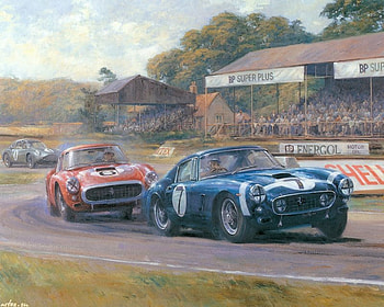 Alan Fearnley art, alan fearnley, blue, painting, art, car, red, race HD wallpaper