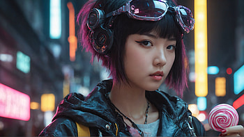 Lollypop Cyberpunk Girl, cyberpunk, AI Art HD wallpaper