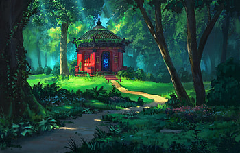 Building, Oriental, Path, Fantasy, Forest, Tree HD wallpaper