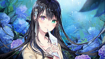 Cute, anime girl, colored eyes HD wallpaper