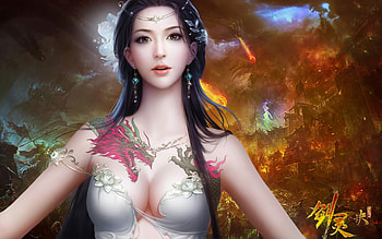 Fantasy girl, Girl, Dragon, Tattoo, Game HD wallpaper