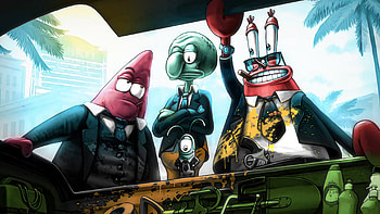 SpongeBob, Patrick, Squidward, and Mr. Krabs, resolution, Cartoon characters HD wallpaper