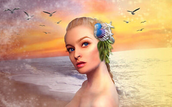 Face of a Mermaid, sea, colors, Lovely, beautiful, Mermaid, Pretty, waves, portrait, face, Digital, Eyes, dreamy HD wallpaper