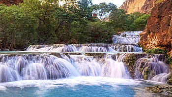 Beaver Falls, Arizona, trees, cascades, river, rocks, usa HD wallpaper