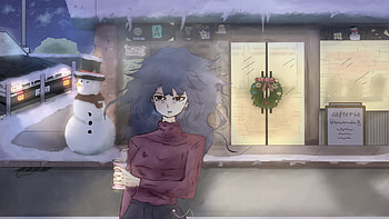 Girl in christmas, light, snowman, cafe, Toyota AE86, Anime, Christmas, anime christmas HD wallpaper