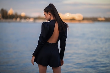 Girl Black Dress Lake , girls, model, black-dress HD wallpaper