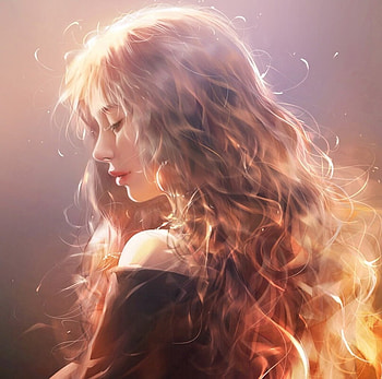 Redhead, kittichai, girl, fire, hair, blonde, razaras, art, fantasy, face HD wallpaper
