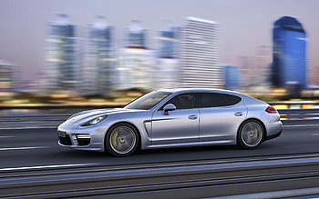 Porsche, Cars, Traffic, Movement, Side View, Silver, Silvery, Panamera HD wallpaper
