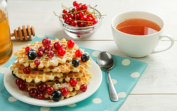 Fruity Pancakes, fruits, tea, food, pancakes HD wallpaper