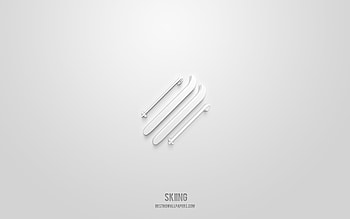 Skiing 3d icon, white background, 3d symbols, Skiing, sport icons, 3d icons, Skiing sign, sport 3d icons HD wallpaper