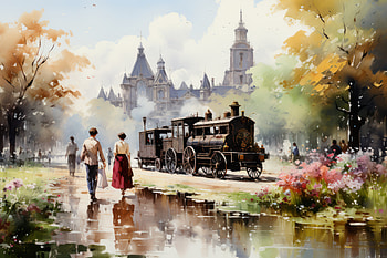 Paris view, impressionism, locomotive, Paris, artistic, oil painting HD wallpaper