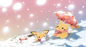 Snow, winter, pichu, pikachu, pokemon HD wallpaper
