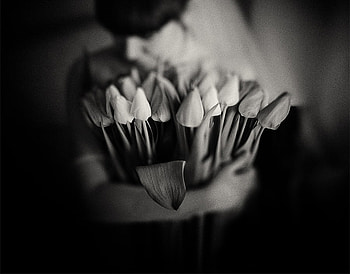 THANKS, graphy, soft, bw, flowers, tulips, woman HD wallpaper
