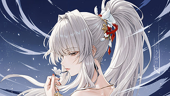 Hiyuki's Lunar Grace — Wuthering Waves, Hiyuki (Wuthering Waves), Anime Girl, White Hair, Ponytail, Flower HD wallpaper