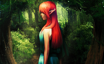 Fantasy, Forest, Greens, Girl, Elf HD wallpaper
