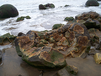 By the Sea, sea, waves, sand, boulders, water, rocks, ocean HD wallpaper