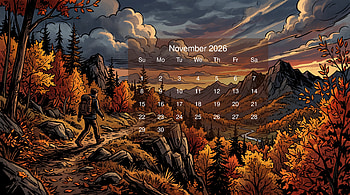 November 2026 — Autumn Mountain Calendar, November 2026 Calendar HD wallpaper