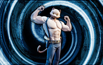 Meowscles, blue grunge background, Fortnite, vortex, Fortnite characters, Meowscles Skin, Fortnite Battle Royale, Meowscles Fortnite HD wallpaper