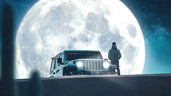 Moon And Jeep, manipulation, moon, jeep, artist, artwork, digital-art HD wallpaper