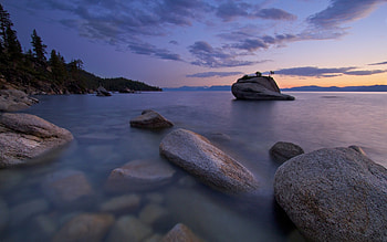 Beautiful View, blue, clouds, sky, beautiful, ocean, rock, tree HD wallpaper