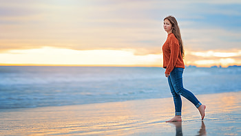 woman, sea, beach HD wallpaper