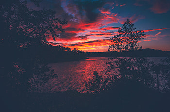 Red Evening Sunset Lake View From Forest Woods, lake, evening, nature, dawn, forest, sunset HD wallpaper