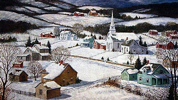 New England in winter, winter, art, painting, snow HD wallpaper