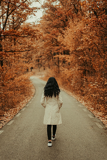 Trees, Autumn, Miscellanea, Miscellaneous, Path, Girl, Stroll HD phone wallpaper